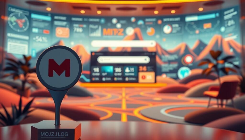 A vibrant digital landscape showcasing the power of local search engine optimization. In the foreground, a MOJZ.BLOG logo stands out, representing a modern, tech-savvy business. The middle ground features a search engine interface with intuitive navigation, highlighting the importance of user-friendly local search. The background depicts a blend of stylized infographics and impressionistic visuals, conveying the data-driven insights and creative strategies that drive successful local marketing. Warm lighting and a clean, minimalist aesthetic create a sense of authority and professionalism. The overall composition reflects the comprehensive approach to improving local search engine visibility and attracting a targeted audience.