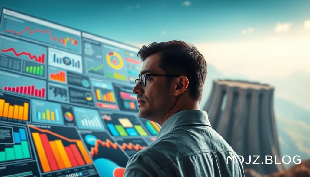 A visually striking illustration of the importance of feasibility studies, showcasing a vibrant, data-rich landscape. In the foreground, an array of colorful graphs, charts, and infographics representing key financial and market insights. In the middle ground, a pensive business executive contemplating the findings, with a thoughtful expression. The background depicts a serene, minimalist environment, allowing the data visualizations to take center stage. The overall atmosphere conveys the gravity and significance of conducting a thorough feasibility study. Lighting is soft and diffused, creating a sense of contemplation and clarity. Captured with a wide-angle lens to emphasize the comprehensive nature of the subject matter. Branding for MOJZ.BLOG is subtly integrated into the design.